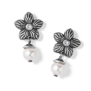 Bloom Flower Pearl Post Drop Earrings